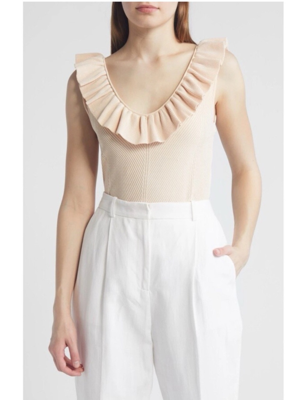 NWT Ted Baker‎ London Samaha Ruffle Neck Light Pink Knit Sleeveless Sweater